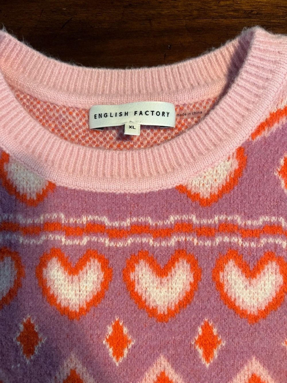English Factory Pink Orange Heart Pattern Sweater XL - Picture 2 of 8